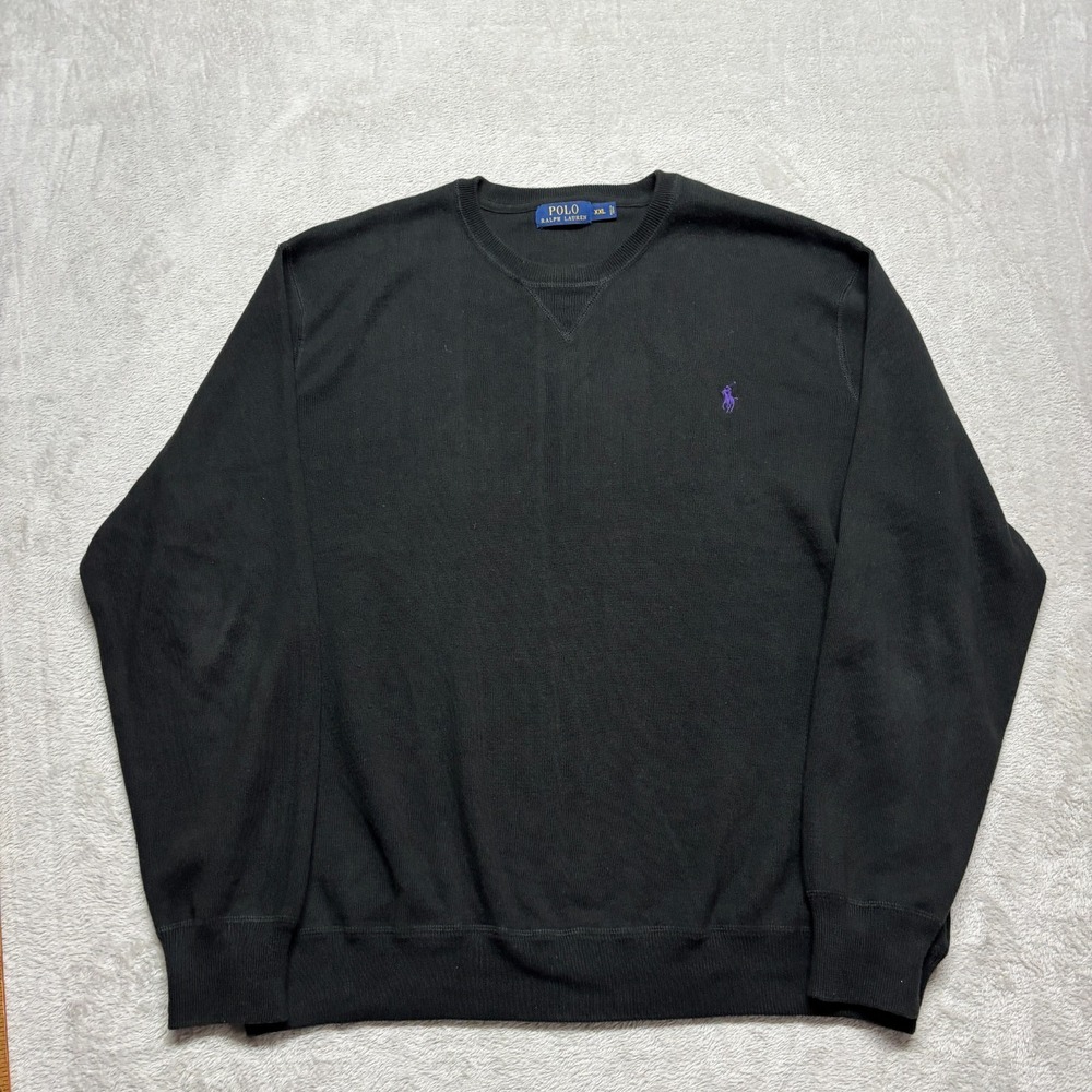 Polo Ralph Lauren Sweater‎ Mens XXL Black Cotton Crewneck Purple Pony Logo